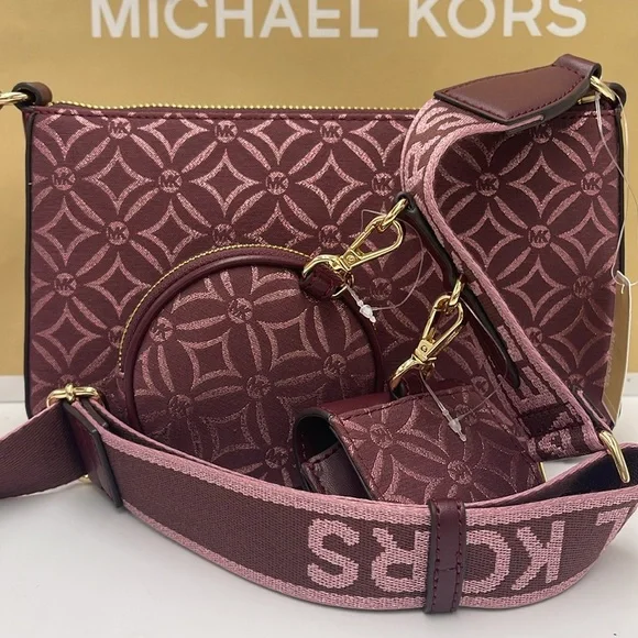 MICHAEL KORS Jet Set Travel Small Logo Jacquard Crossbody With Tech Attach - Oxb - Picture 4 of 16